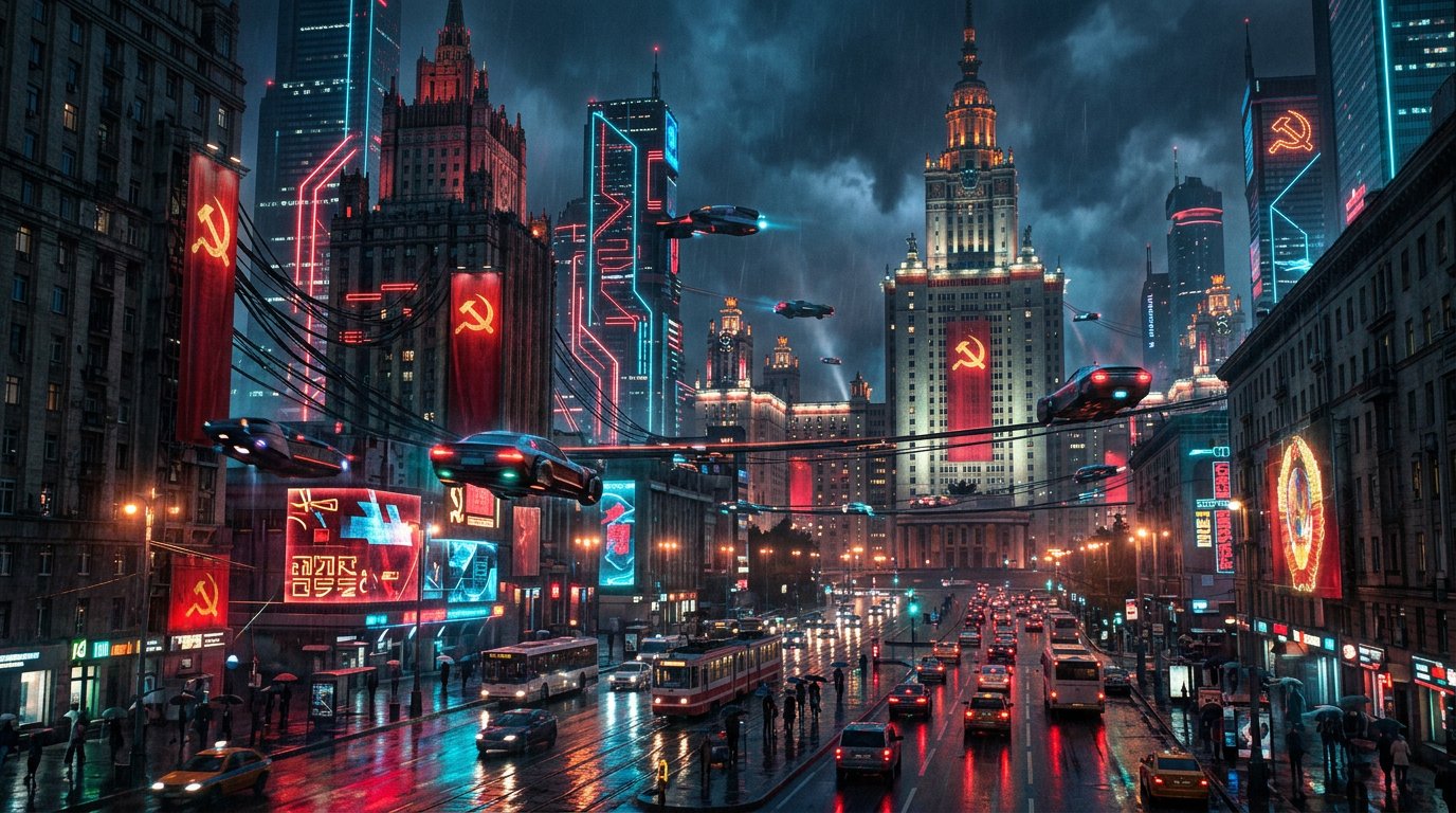 Ночной мегаполис Союза 2077 года